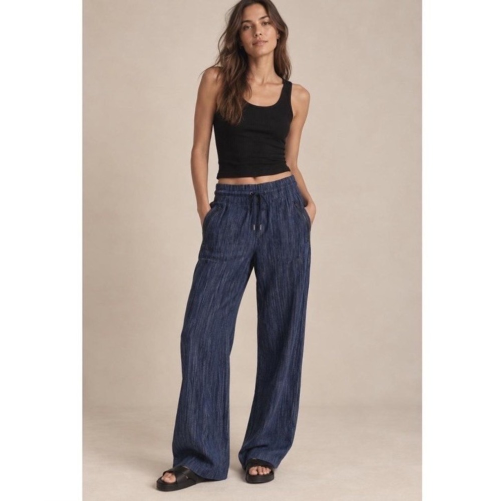 ATHLETA Cabo Linen Wide Leg Pant Women's Size 8 Zip Pockets Drawstring